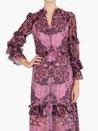 Braided Leopard Flounced Silk Chiffon Midi Dress