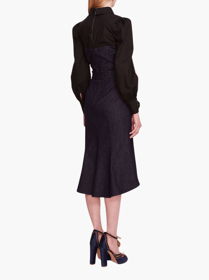 Denim Poplin Shirt Midi Dress