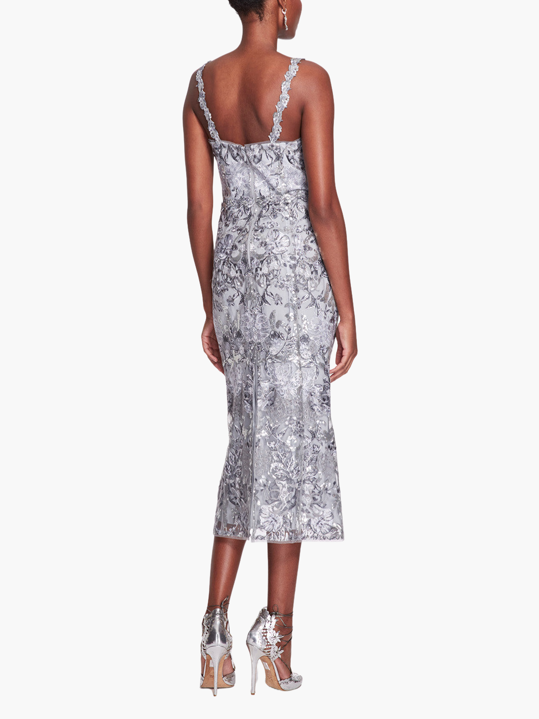 Silver Sequin Tea-length Midi Gown