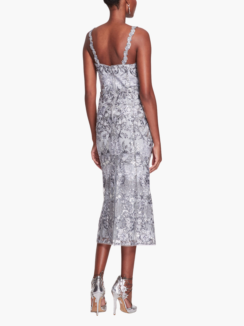 Silver Sequin Tea-length Midi Gown
