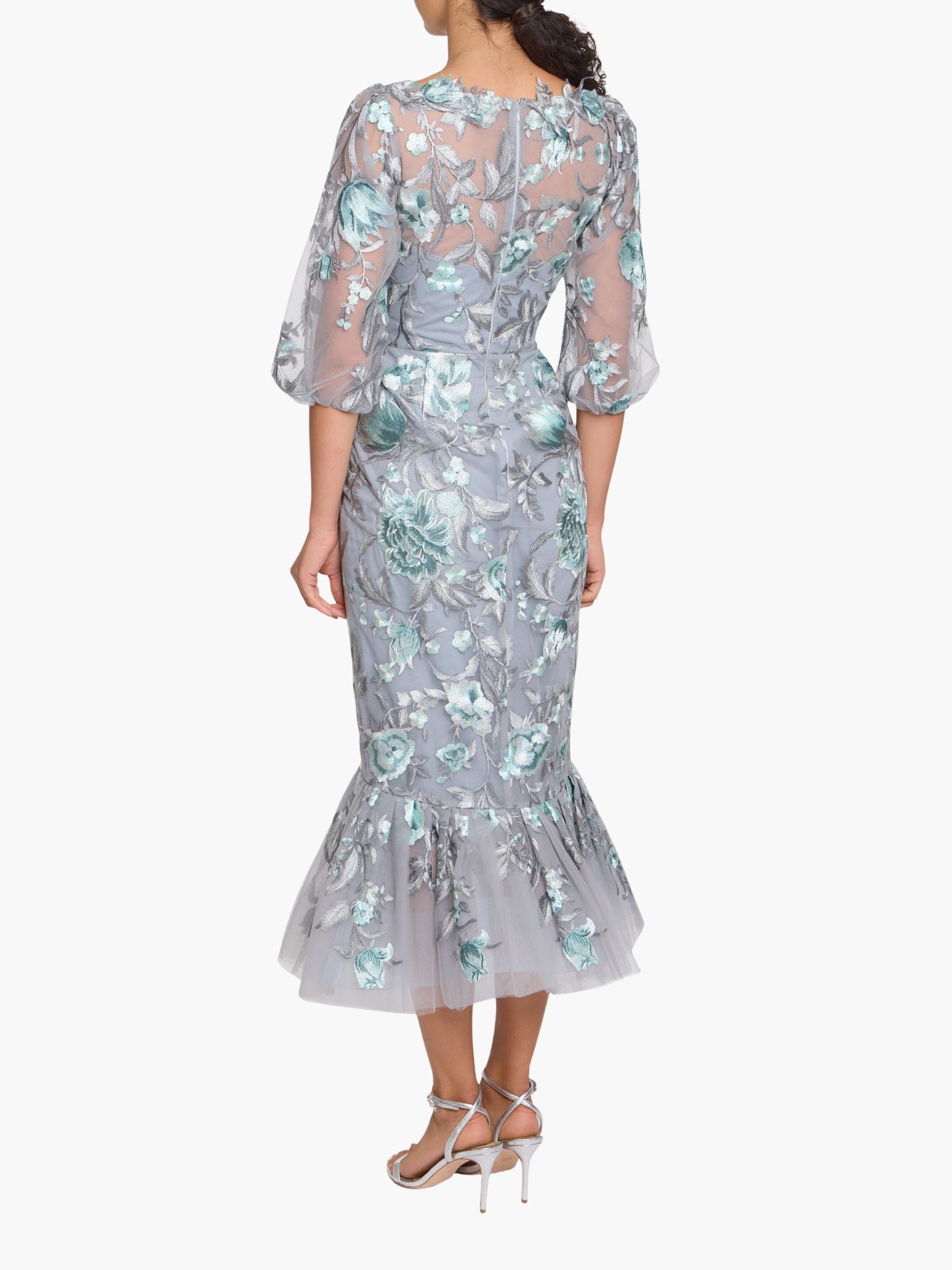 Botanist Bloom Embroidered Puff Sleeve Midi Dress