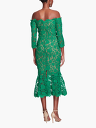 Off Shoulder Scalloped Emerald Lace Gown
