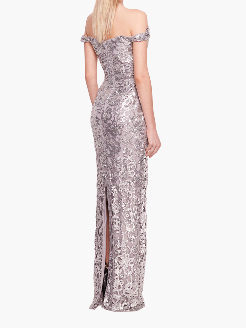 Off Shoulder Neckline Sequin Gown