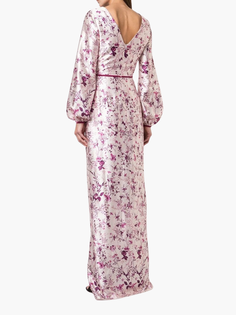 Bishop Sleeve Floral Print Charm Gown