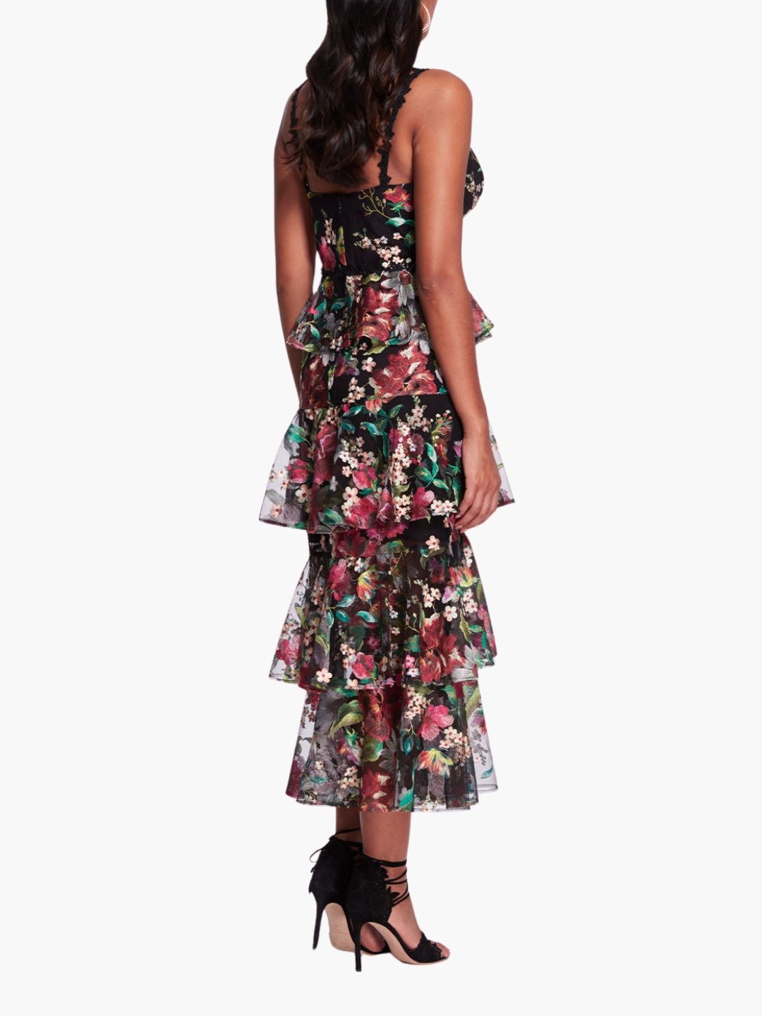 Tiered Embroidered Tea Length Gown