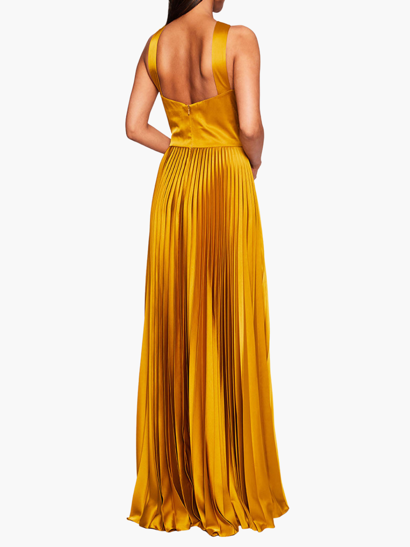 Pleated Foil Gown