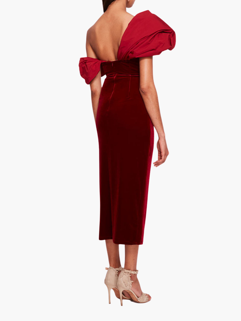 Asymmetrical Velvet Midi Dress
