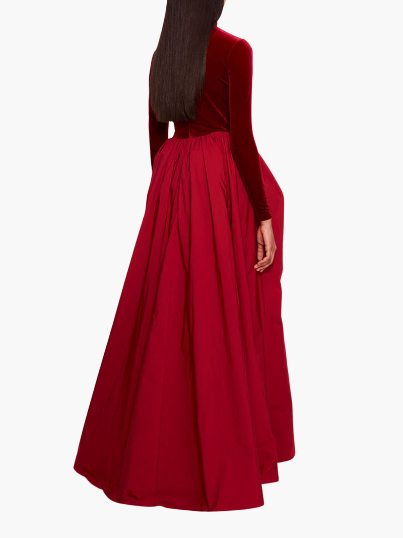 velvet red dress long Marchesa Notte Stretch Velvet Gown