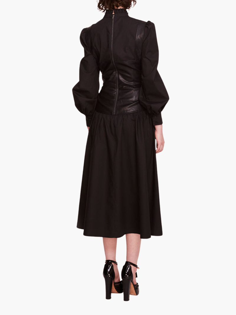 Faux Leather Poplin Corset Midi Dress