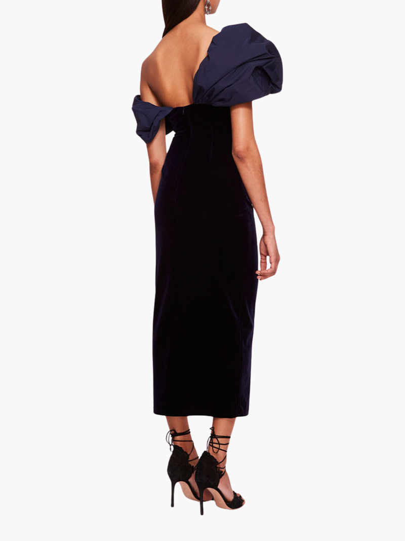 Asymmetrical Velvet Midi Dress