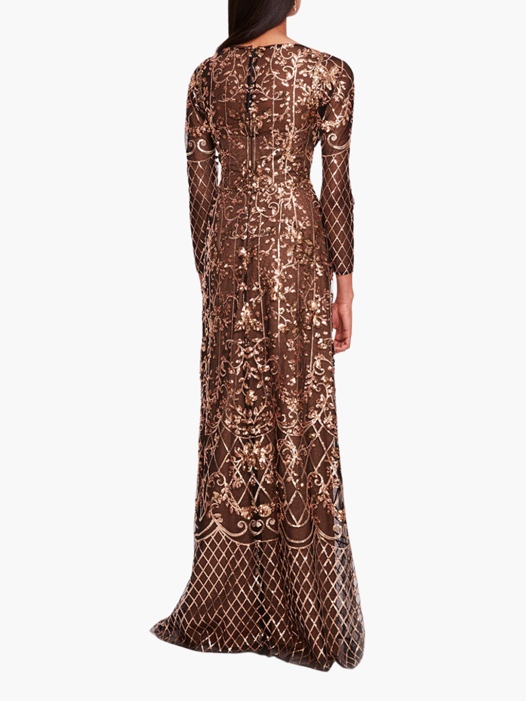 Sequin Lattice Sleeved Gown