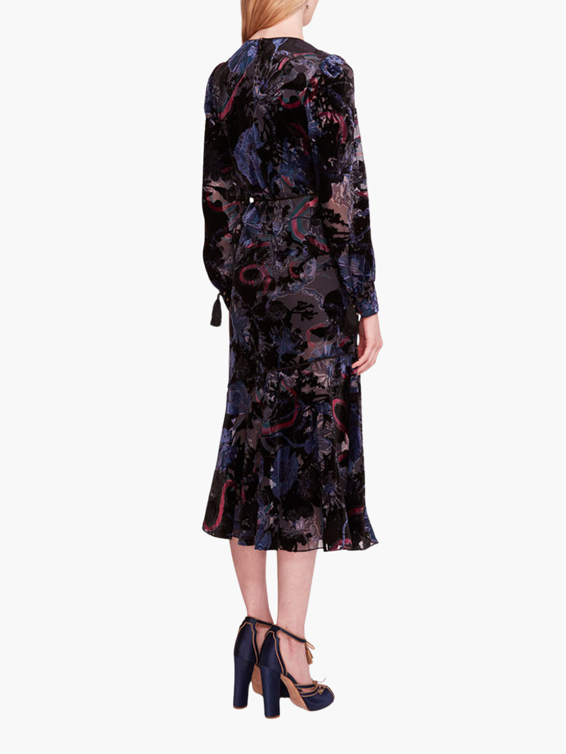 Velvet Burnout Floral Midi Dress