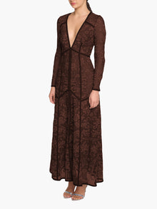 Victorian Corded Lace Deep V Button Maxi Dress