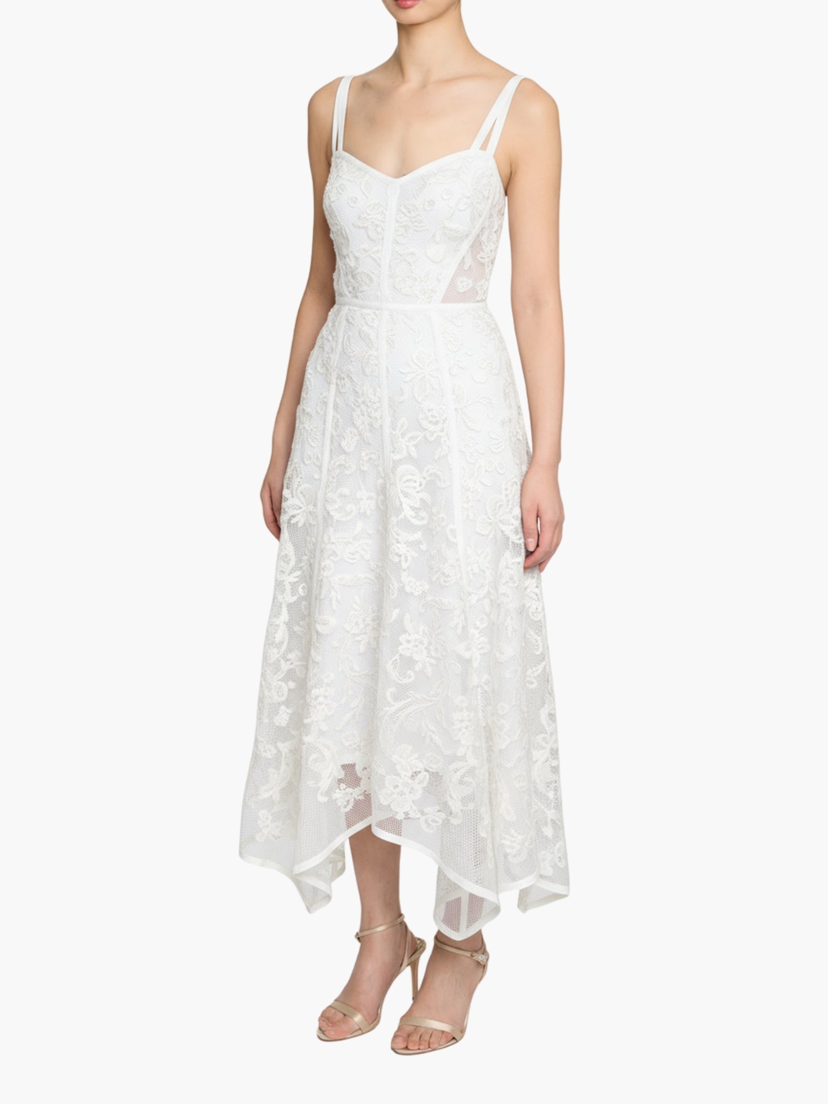 Ribbon Strap Corded Lace Handkerchief Hem Midi Dress Ribbon Strap Corded Lace Handkerchief Hem Midi Dress