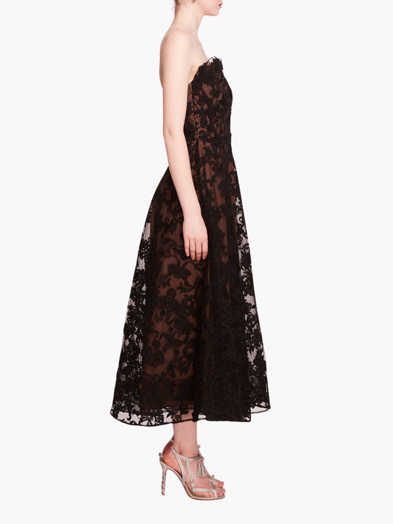 Strapless Corded Midi Dress