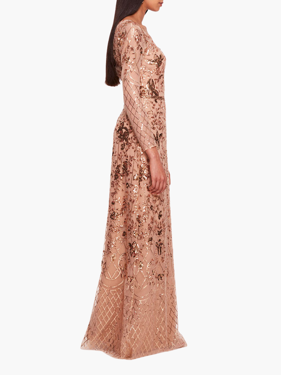 Sequin Lattice Sleeved Gown