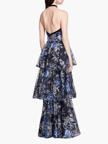 Halter Neck Three-Tiered Flower Tulle Gown