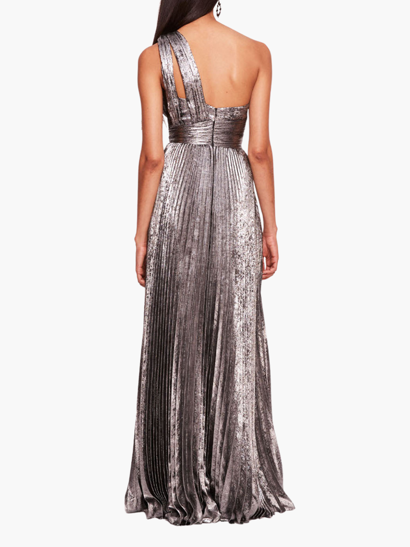 Metallic Lame Pleated Gown