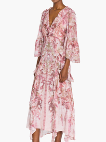 Reverie Cascading Ruffle Chiffon Midi Dress