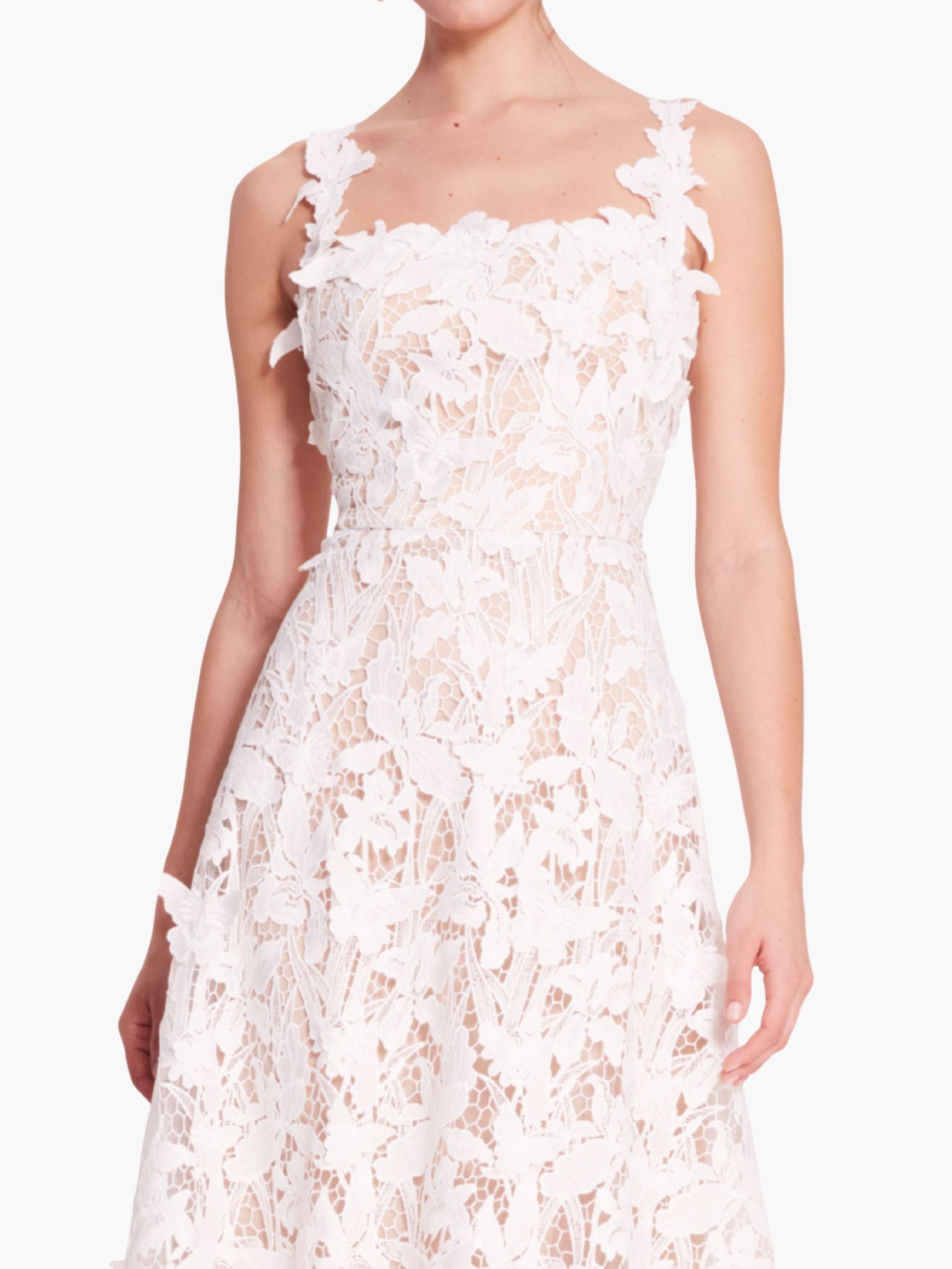 Lace Guipure Sleeveless A-line Midi Cocktail Dress