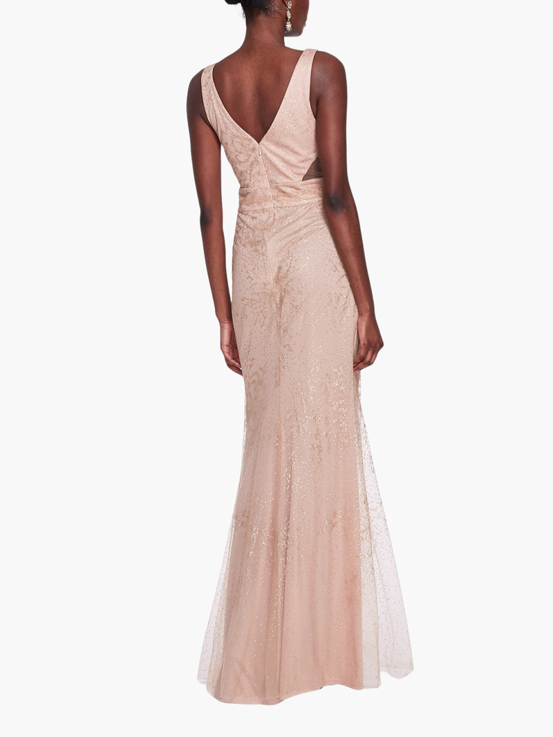 Sleeveless V-neck Glitter Gown