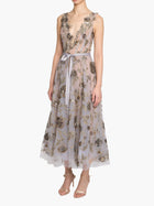 Illusion Murals Sleeveless Embroidered Tulle Midi Dress
