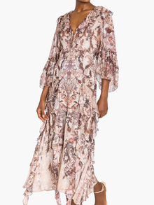 Reverie Cascading Ruffle Chiffon Midi Dress
