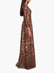Sequin Lattice Sleeved Gown
