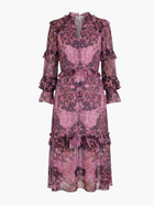 Braided Leopard Flounced Silk Chiffon Midi Dress