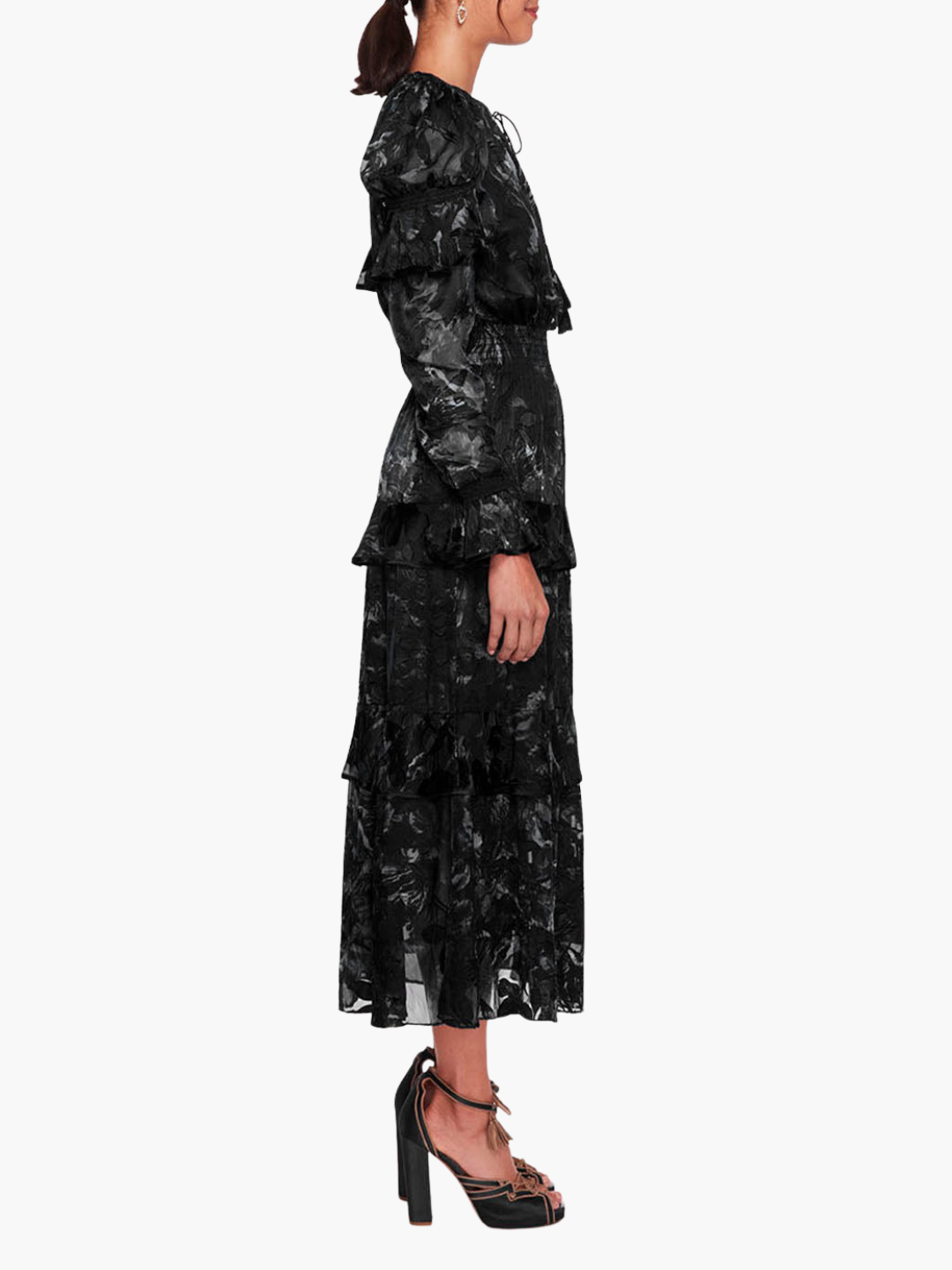 Diantha Dress Ruffle Burnout Satin Midi Dress
