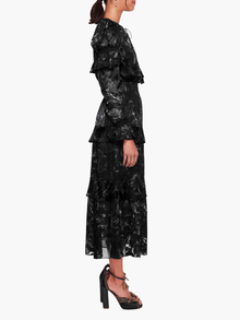 Diantha Dress Ruffle Burnout Satin Midi Dress