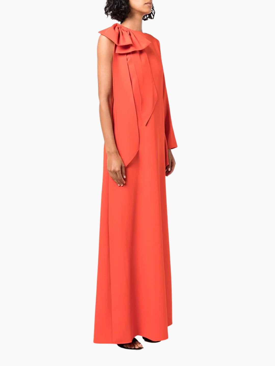 One Arm Draped Crepe Kaftan With Bow