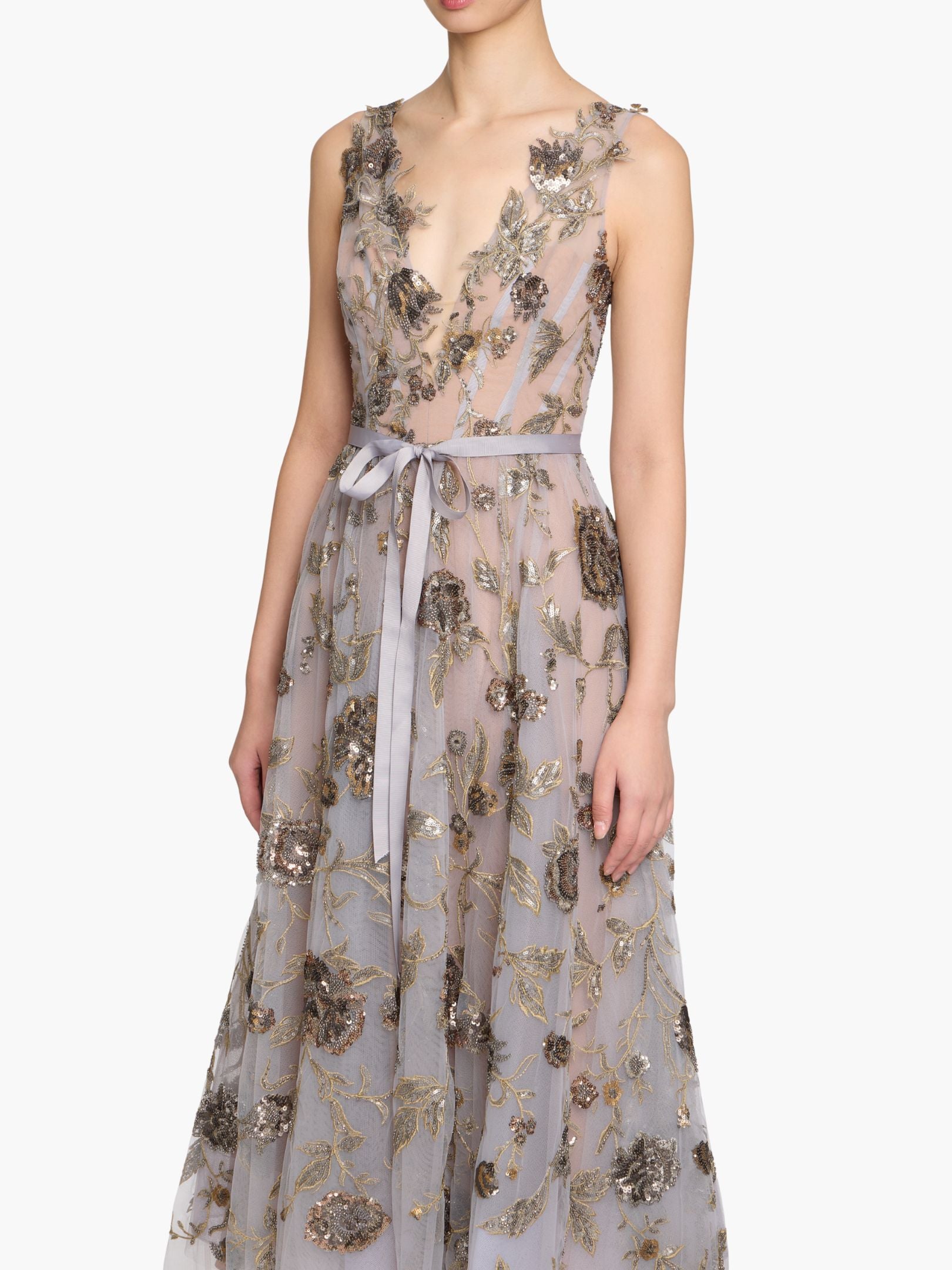 Illusion Murals Sleeveless Embroidered Tulle Midi Dress | Marchesa Illusion Murals Sleeveless Embroidered Tulle Midi Dress | Marchesa