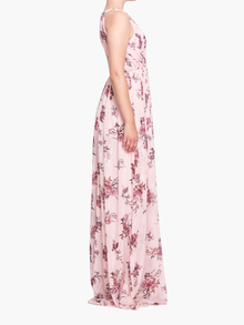 Carrara Floral Chiffon Key-Hole Halter Gown