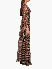 Sequin Lattice Cape Gown