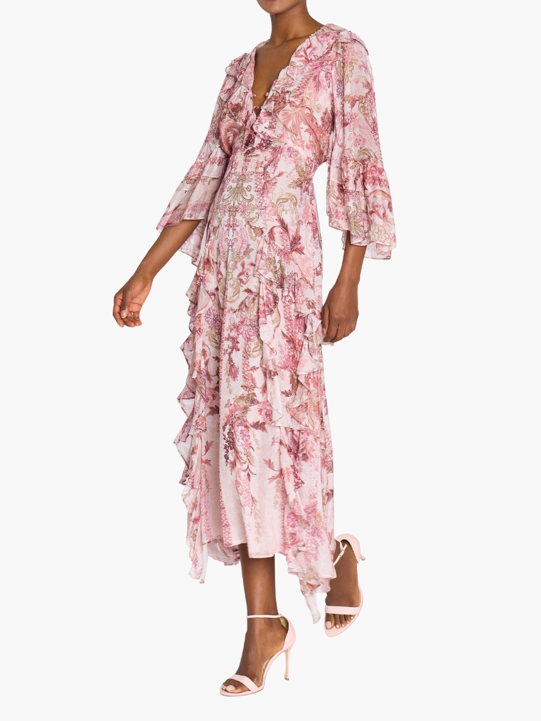 Reverie Cascading Ruffle Chiffon Midi Dress Reverie Cascading Ruffle Chiffon Midi Dress