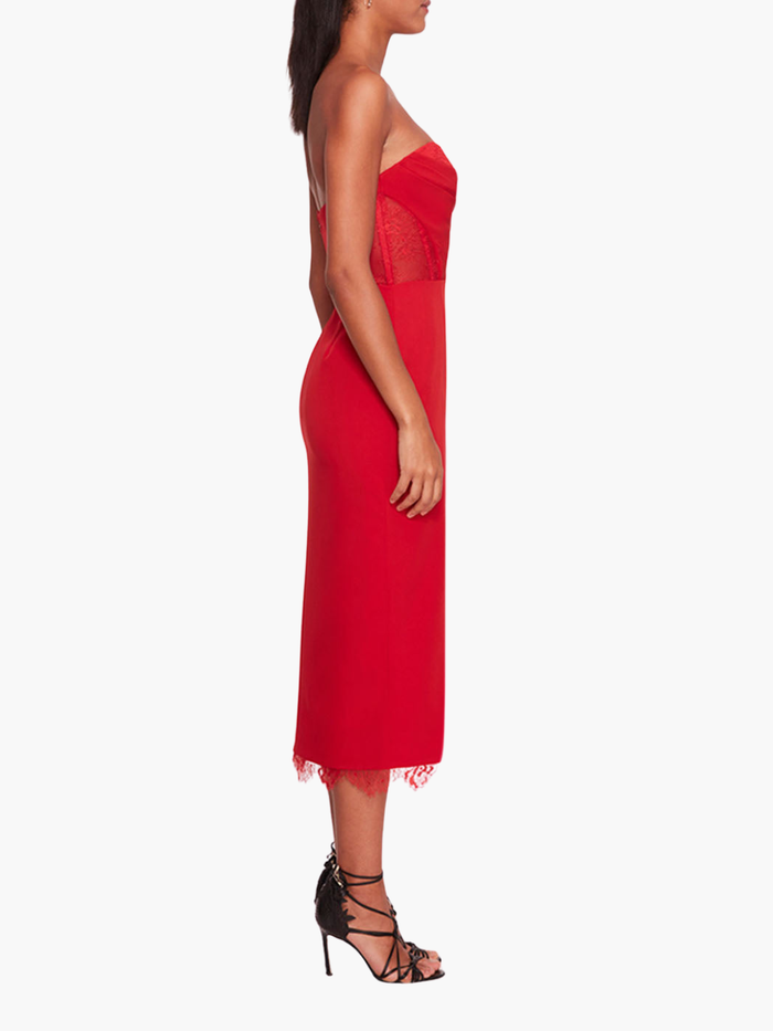 Draped Bodice Crepe Midi Dress