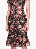 Embroidered Guipure V-neck Midi Cocktail Dress