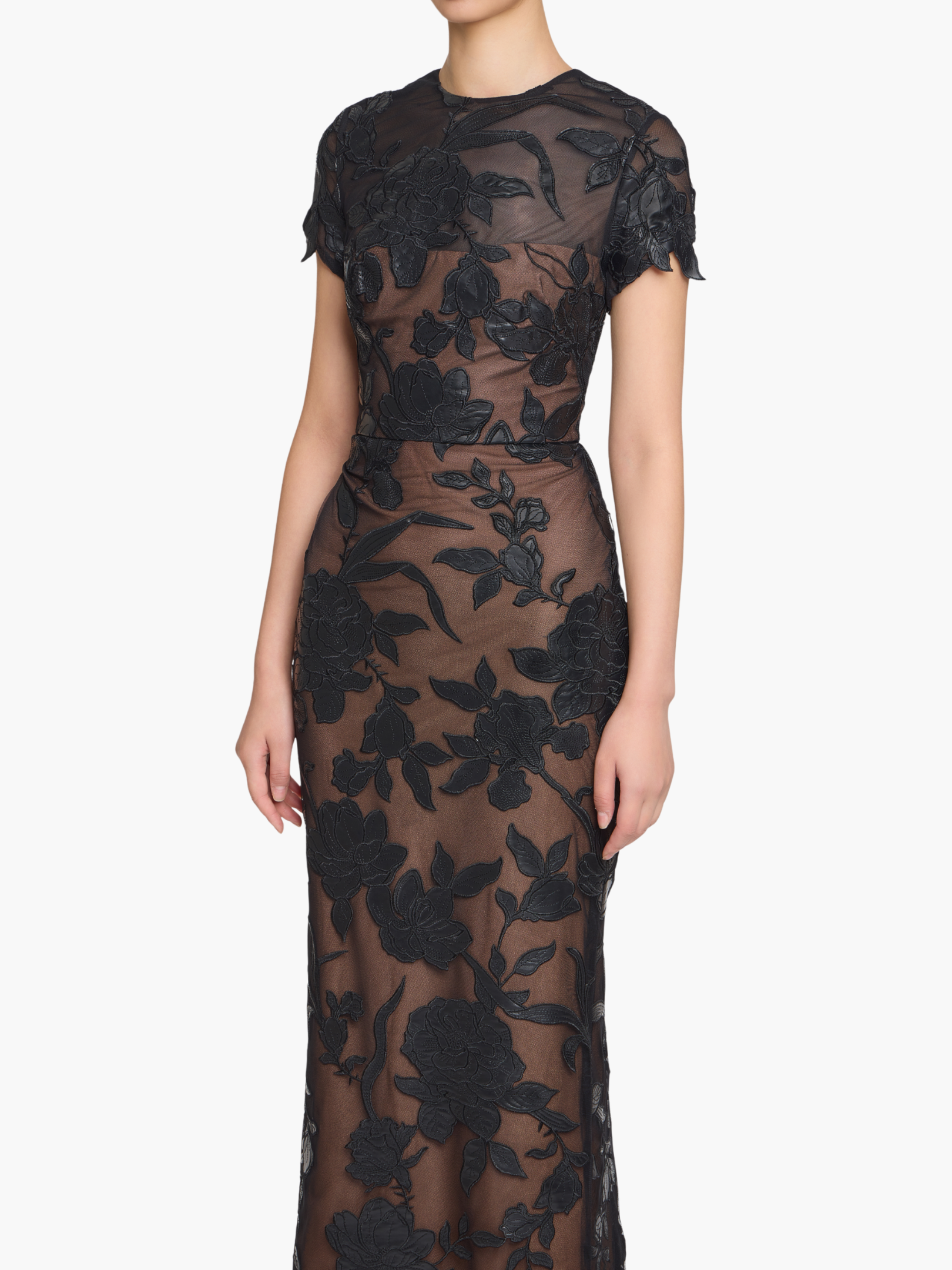 Marchesa Notte Leather Guipure Sheath Maxi Dress Marchesa Notte Leather Guipure Sheath Maxi Dress