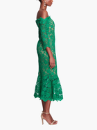 Off Shoulder Scalloped Emerald Lace Gown