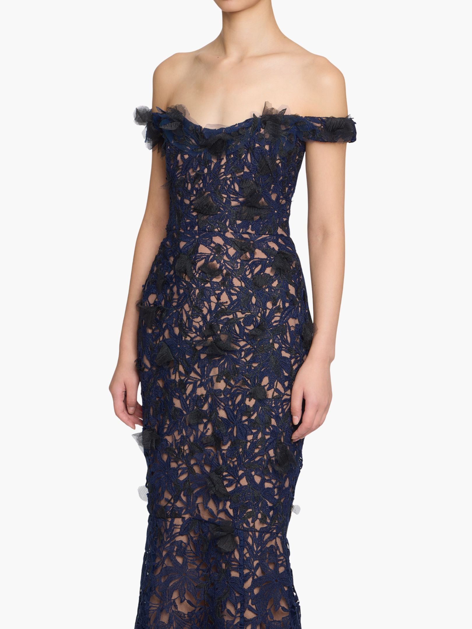 Vivarium Vines Guipure Lace Off Shoulder Gown