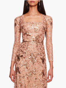 Sequin Lattice Sleeved Gown