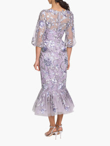 Botanist Bloom Embroidered Puff Sleeve Midi Dress