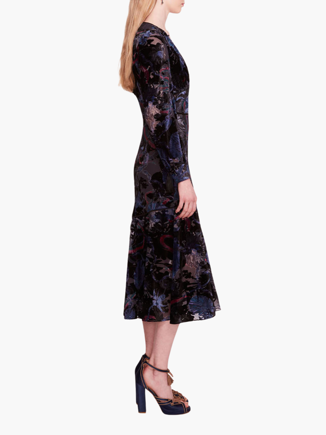 Velvet Burnout Floral Midi Dress | Marchesa Velvet Burnout Floral Midi Dress | Marchesa