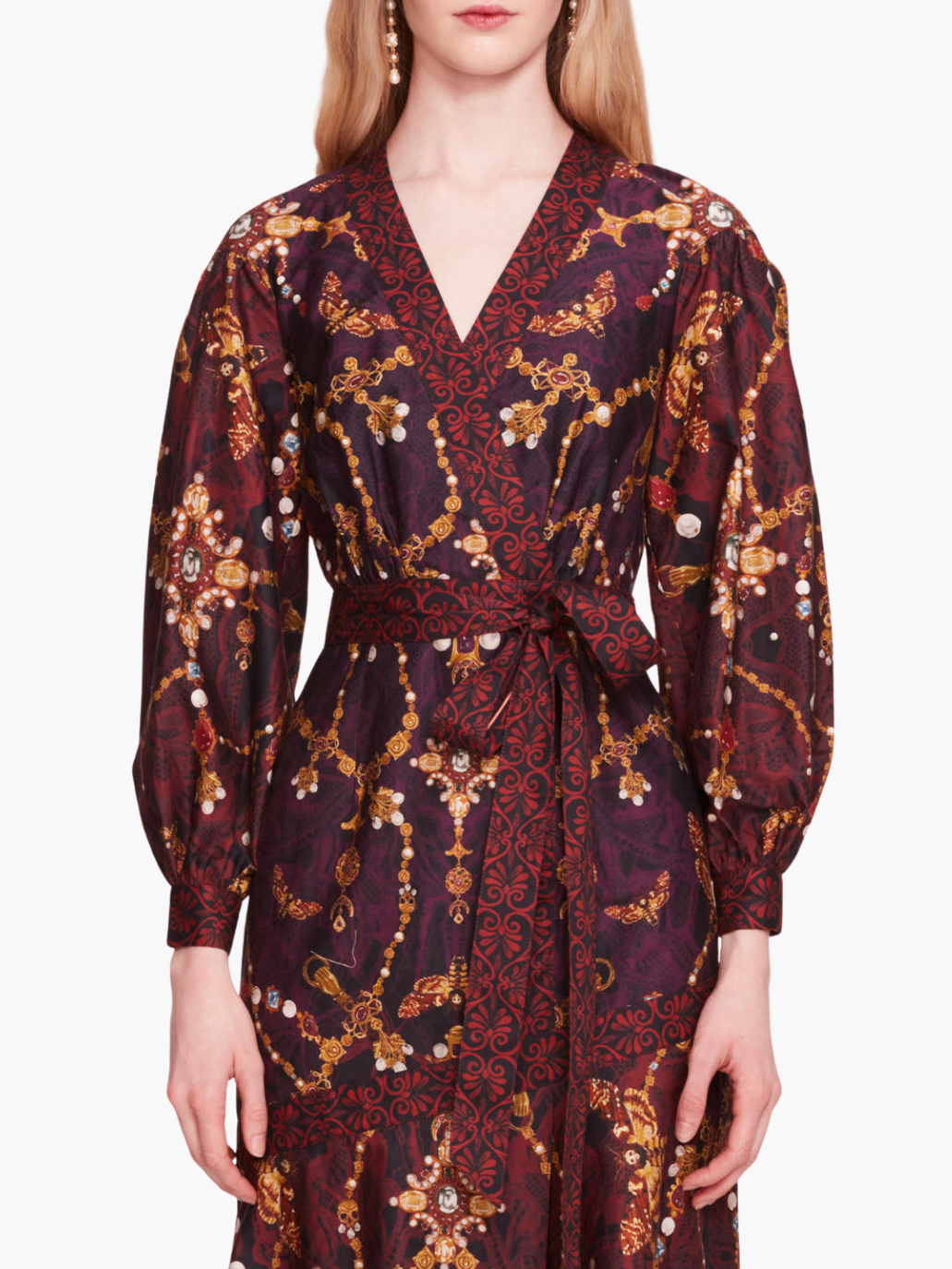 Printed Poplin Wrap Midi Dress