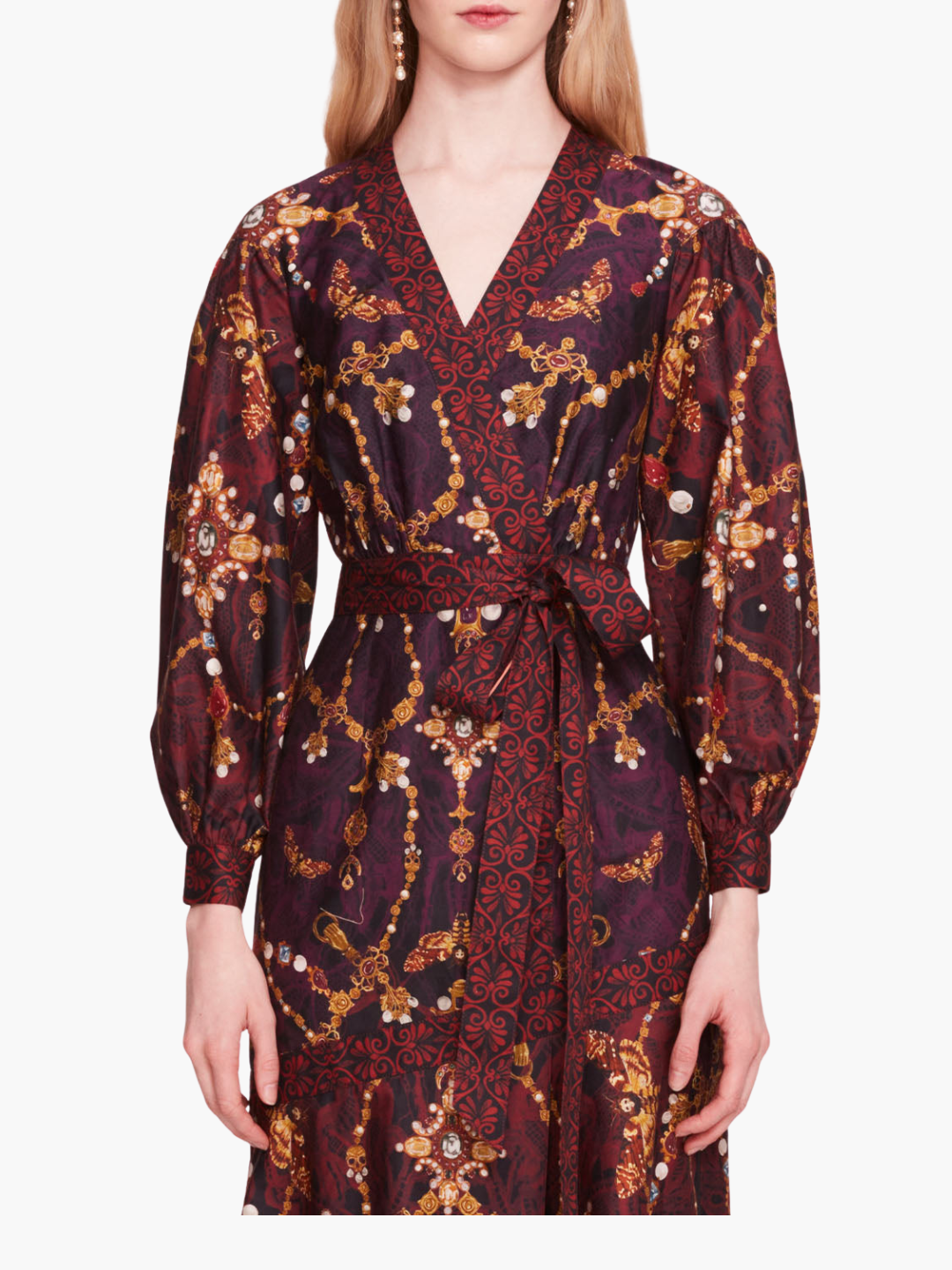 Printed Poplin Wrap Midi Dress