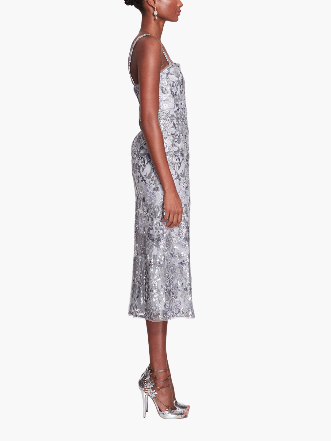 Silver Sequin Tea-length Midi Gown