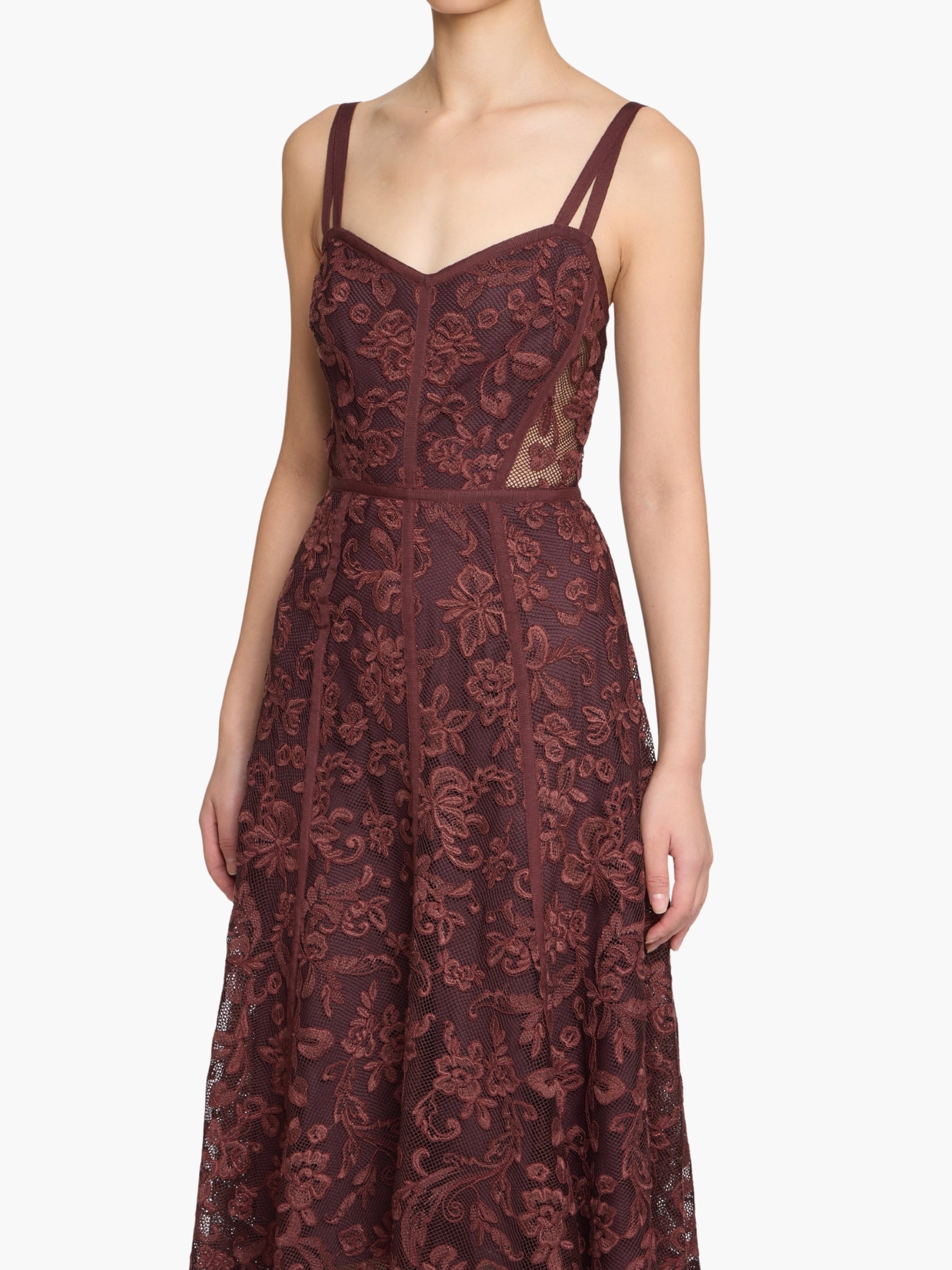 Victorian Corded Lace Ribbon Strap Handkerchief Hem Midi Dress