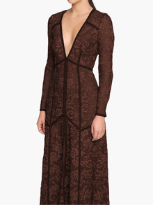 Victorian Corded Lace Deep V Button Maxi Dress