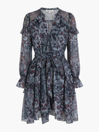 Braided Leopard Flounced Silk Chiffon Mini Dress